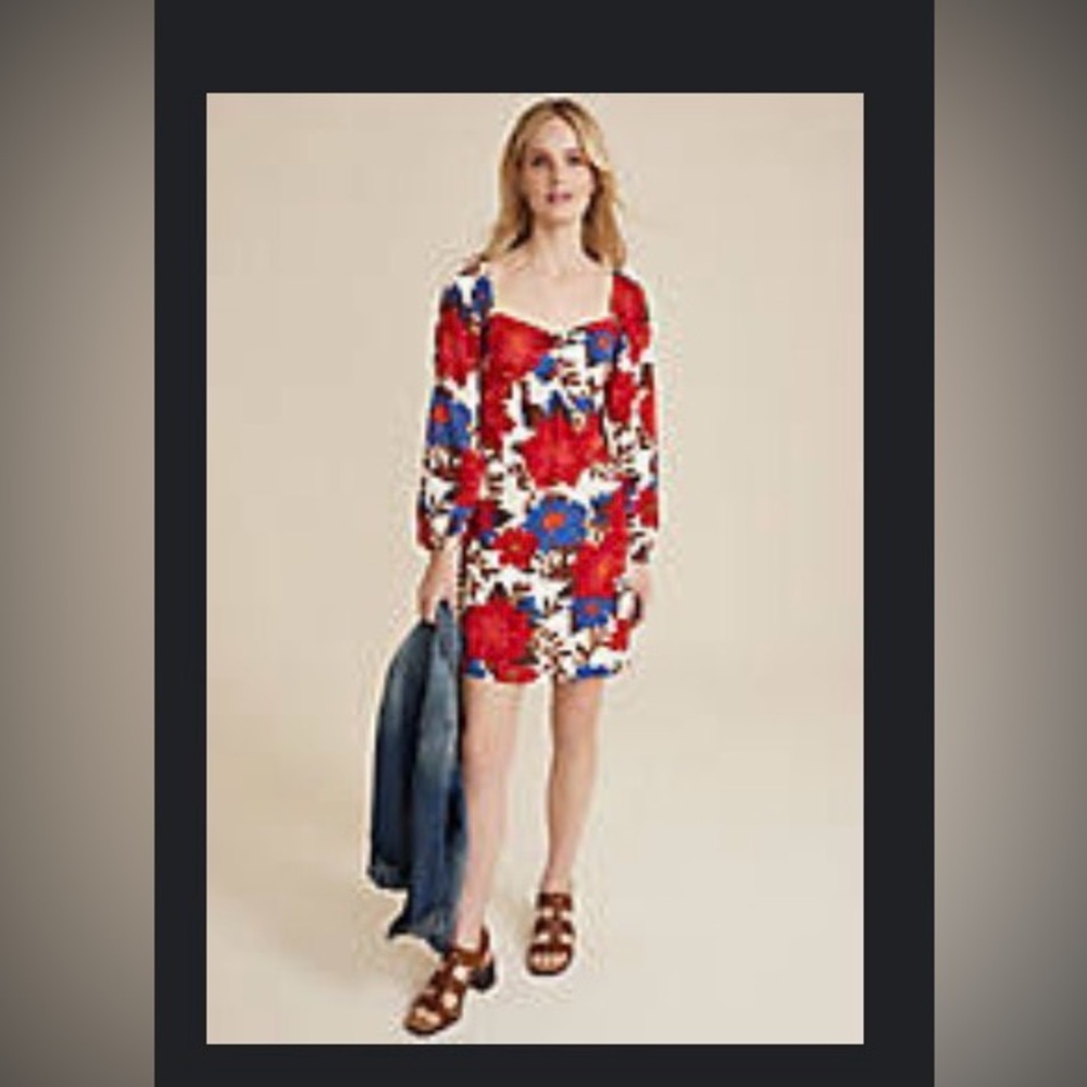 Maurices Red and Blue Floral Long Sleeve Dress